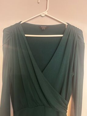 Banana Republic Petite Forest Green Wrap-Style Long Sleeve Dress
